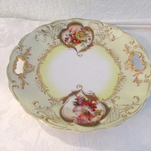 1940s Hand-Painted Lustreware Floral Porcelain Serving Dish